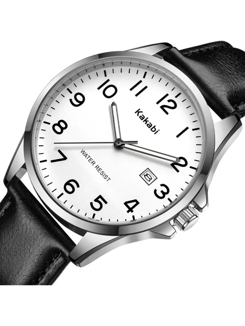 Men's White Black Leather Strap Analog Quartz Waterproof Minimalist Wrist Watch